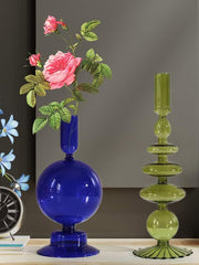 LKPOMI Glass Candlestick Holders - Colorful Glass Taper Candle Stand - Modern Elegant Candle Sticks - Pink