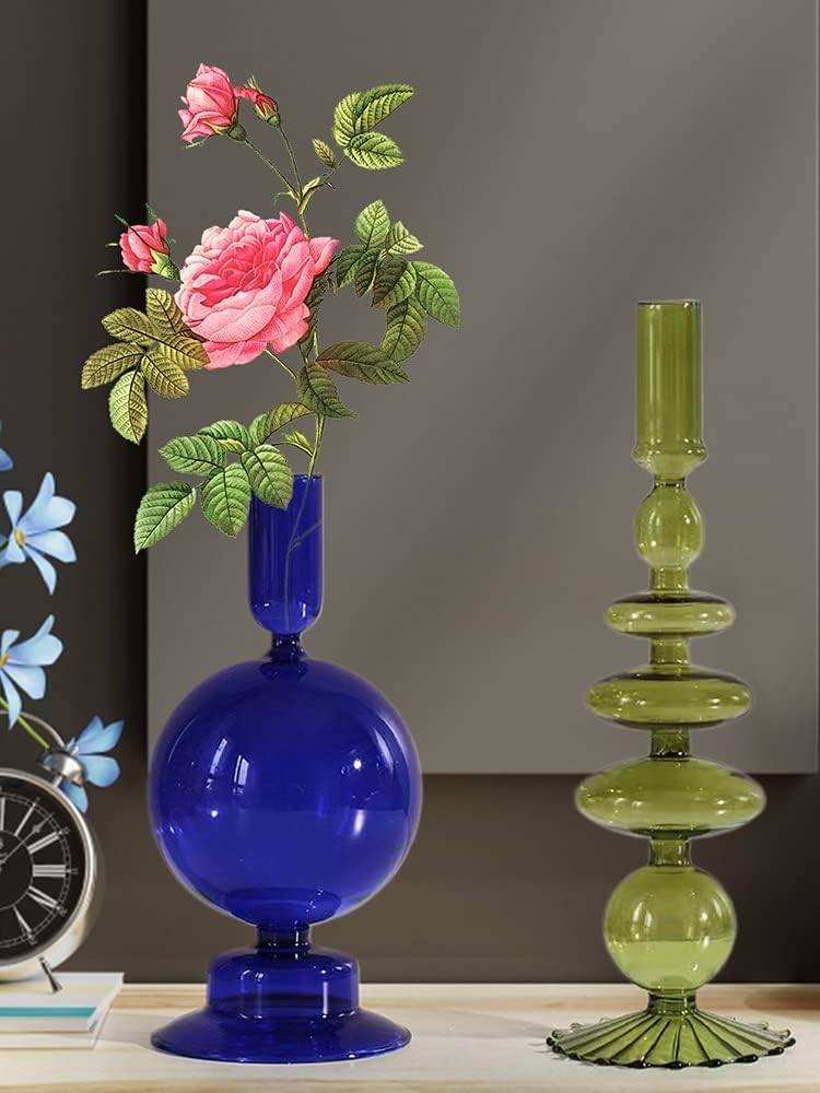 LKPOMI Glass Candlestick Holders - Colorful Glass Taper Candle Stand - Modern Elegant Candle Sticks - Pink