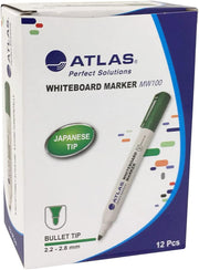 Atlas Dry Erase Low Odour White Board Markers with Bullet Tip - Pack of 12 (Blue)