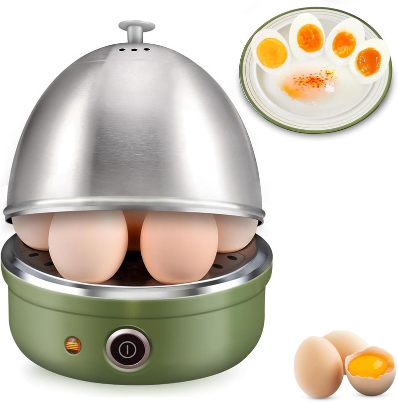 Electric Egg Cooker, Rapid Egg Boiler with Auto Shut-Off, Cooks Hard & Soft Boiled Eggs, Onsen Tamago, Veggies, Dumplings, 7-Egg Stainless Steel Tray for Home Kitchen, Green