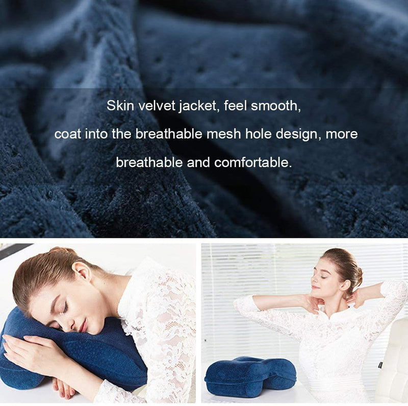 WOWSEA Soft Nap Donut Pillow, Ergonomic Memory Cotton Wedge Pillow for Sleeping, Slow Rebound Desk Nap Pillow (Slightly Hard) for Slender Ladies & Teenagers, Comfortable Washable Velvet Cover