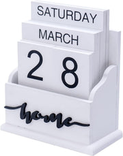 Notakia Perpetual Calendar, Wooden Calendar for Home Office Desk Accessories Vintage Wood Block Calendar(Green) - White Home Calendar