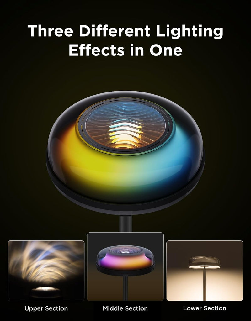 Uplighter Floor Lamps Tri-Zone Independent,RGBIC Ripple Lighting Lamp 1000 LM RGBIC Warm&Cold White Lighting, Works with Matter &Alexa, 80+Scene Modes, 2700-6500K, Ideal for Living Room, Bedroom