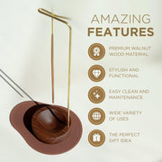 Incense Holder, Multi-Purpose Design Wooden Incense Burner ash Catcher with Brass Incense Stick Holder for Home Decor Yoga Spa Madiation (Walnut Wood)