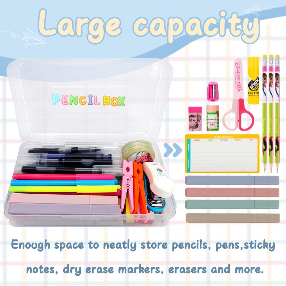 Pencil Box, Large Capacity Pencil Case,1 Pack Plastic Pencil Case Boxes, Clear Crayon Box with Snap-tight Lid Stackable Design, Hard Pencil Case,Supply Boxes for Office Supplies, White