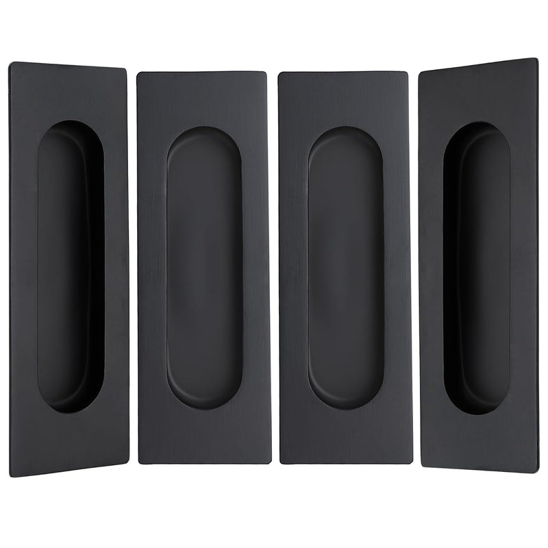 Malimali 4.72 Inch Recessed Finger Flush Pulls for Kitchen Cabinet, Closet, Sliding Cupboard Door Handle - Matte Black Stainless Steel Rectangular Door Pulls Hardware (4 Pack)