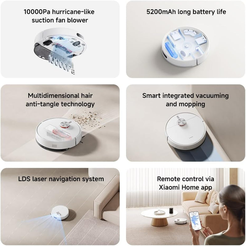 Xiaomi Robot Vacuum S40 Smart Laser Navigation Robot Mop, Powerful 10000 Pa Suction for Pet Hair, Carpets & Hard Floors
