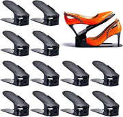 Set Of 9Pcs Shoe Slots Stacker Storage Shoe Rack Organizer for Closet Adjustable Double Layer Shoe Slot Holder, Plastic Shoe Stacking Organizer for Wardrobe Cabinet Space Saving Storage - BLACK