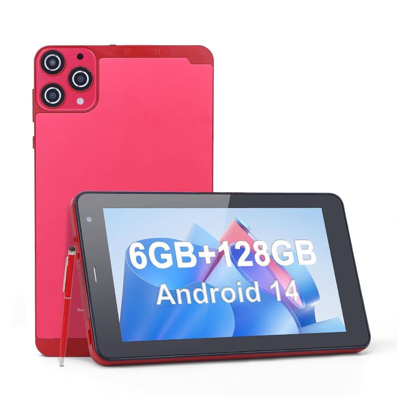 C idea 5G LTE with SIM Card Slot Tablet, 7 Inch Android 12 Tablet, 6GB RAM, 128GB ROM, Expandable to 512GB - 13MP Dual Camera, 6000mAh Battery - Includes Protector Case & Stylus (Red)