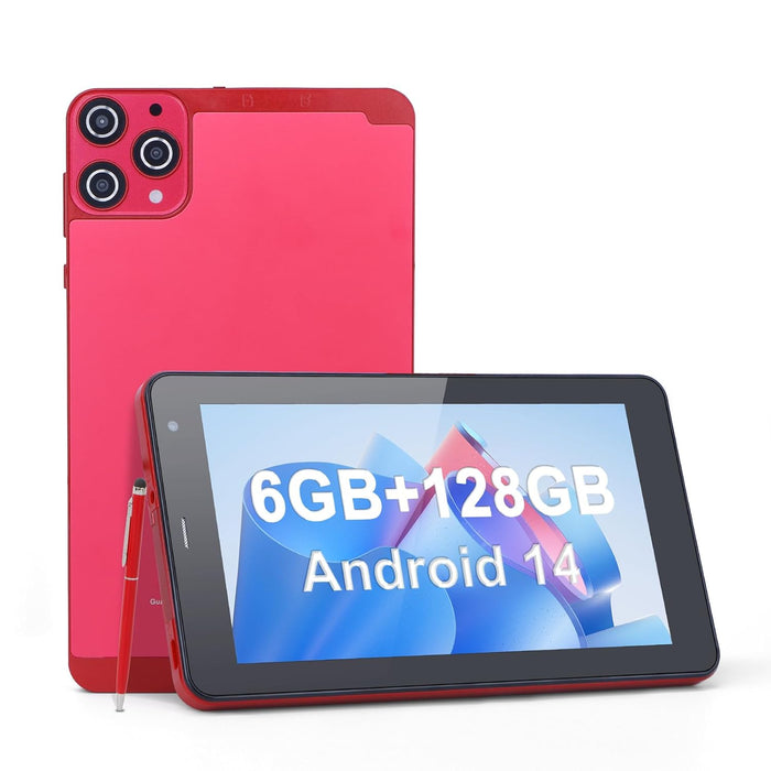 C idea 5G LTE with SIM Card Slot Tablet, 7 Inch Android 12 Tablet, 6GB RAM, 128GB ROM, Expandable to 512GB - 13MP Dual Camera, 6000mAh Battery - Includes Protector Case & Stylus (Red)