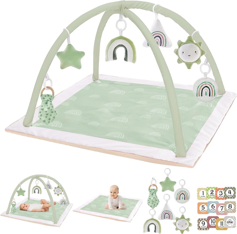 Washable Baby Gym Activity Center with Play Mat, Early Development Playmats, 6 Toys for Infant & Toddler, Larger, Non Slip,Pink
