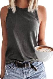 Womens' Crewneck Sleeveless Summer Casual Loose Fit Basic Shirts - Grey