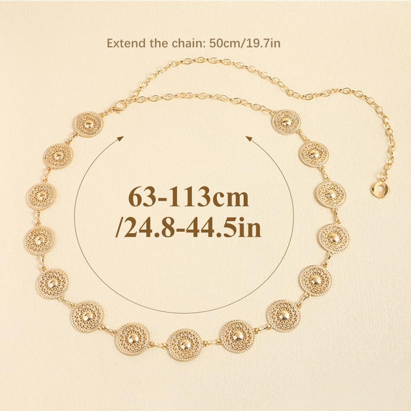 Metal Waist Chains for Woman, Adjustable Boho Body Chain, Fashion Vintage Belly Chain Belt Jewelry, for Women Dresses, Saree, Beach, Jeans, Skirts, Gold