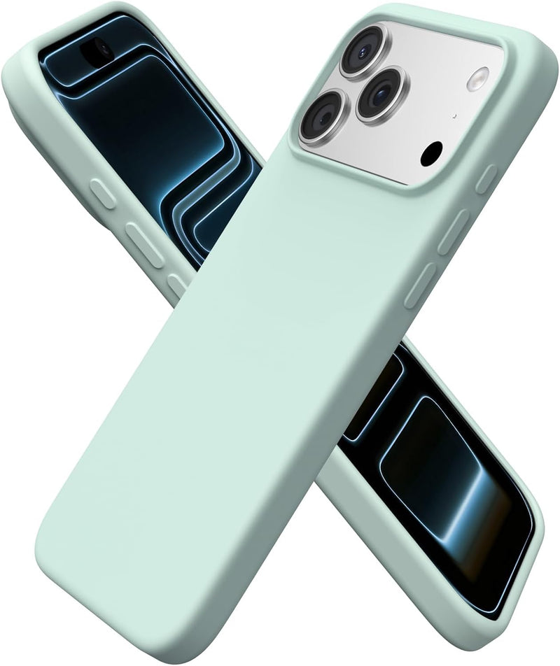 ORNARTO Compatible with iPhone 17 Pro Max Case 6.9", Slim Liquid Silicone 3 Layers Soft Gel Rubber Shockproof Protective Cover with Anti-Scratch Microfiber Lining-Chalk Pink - turquoise