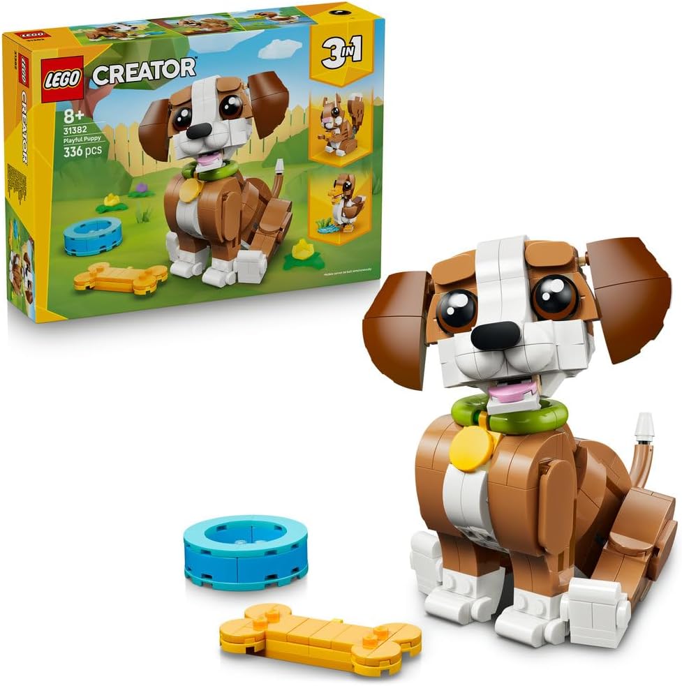 Creator 3in1 Cute Animals: Playful Puppy Dog 31382 Puppy to Squirrel to Duck, Pet Animal Figure, Building Toy, Gift for 8+ Year Old Boys & Girls, 336 Pieces – image 1