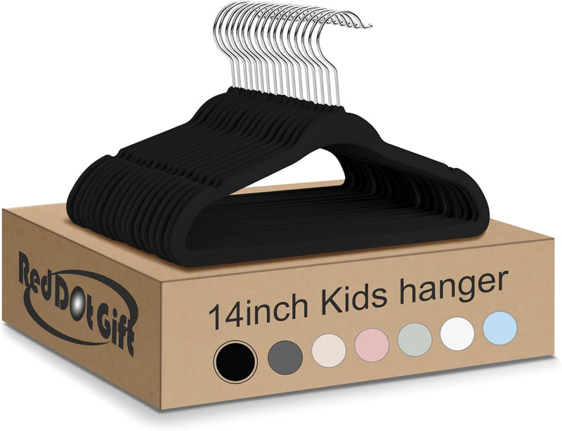 Red Dot Gift® 30-Pack Beige Velvet Kids Hangers - ( 35cm / 14 Inch )Premium Childrens Hangers for Closet, Ultra Thin Cute Hangers Kids Clothes Hanger,Small Hangers for Kids Clothes (Beige, 30)