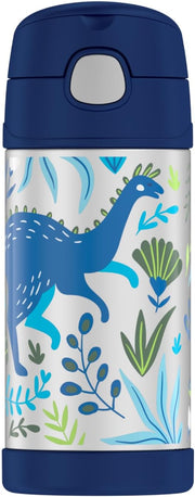 FUNTAINER STAINLESS STEEL KIDS SHARKS BOTTLE 355ML, F40123SK, KIDS WATER BOTTLE WITH STRAW, INSULATED FLASK, HYDRATION BOTTLE WITH LID - DINOSAUR