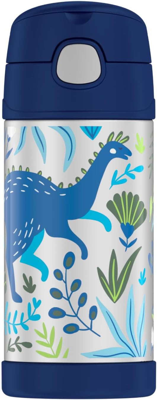 FUNTAINER STAINLESS STEEL KIDS SHARKS BOTTLE 355ML, F40123SK, KIDS WATER BOTTLE WITH STRAW, INSULATED FLASK, HYDRATION BOTTLE WITH LID - DINOSAUR