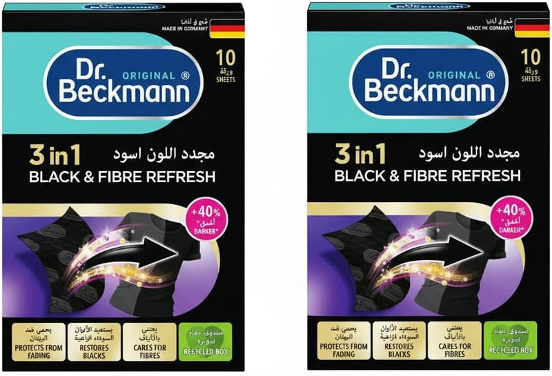 3 in 1 Black&Fibre refresh Sheets, Restores and protects faded black garments, Smoothens rough fibres, Easy to use, DIY, Laundry Cleaning Essentials,10 Sheets x 2 Pack - Dr.Beckmann 10 Sheets x 2 Pack