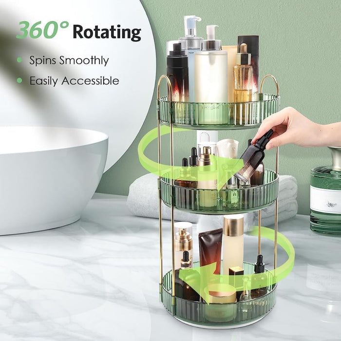 Makeup Organize Rotating,Perfume Organize, 360° Luxury Acrylic Makeup Organizer & Skincare Rack Spinning Lazy Susan 3 Tier,Dressing table to display your perfumes and cosmetics. (White-2)