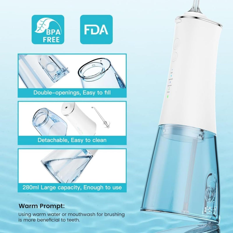 SKY-TOUCH Cordless Water Flosser Portable Dental Oral Irrigator with 4 Modes & 4 Nozzles, 280ml Water Tank, Rechargeable & Waterproof for Teeth, Braces & Gum Care, Home & Travel Use