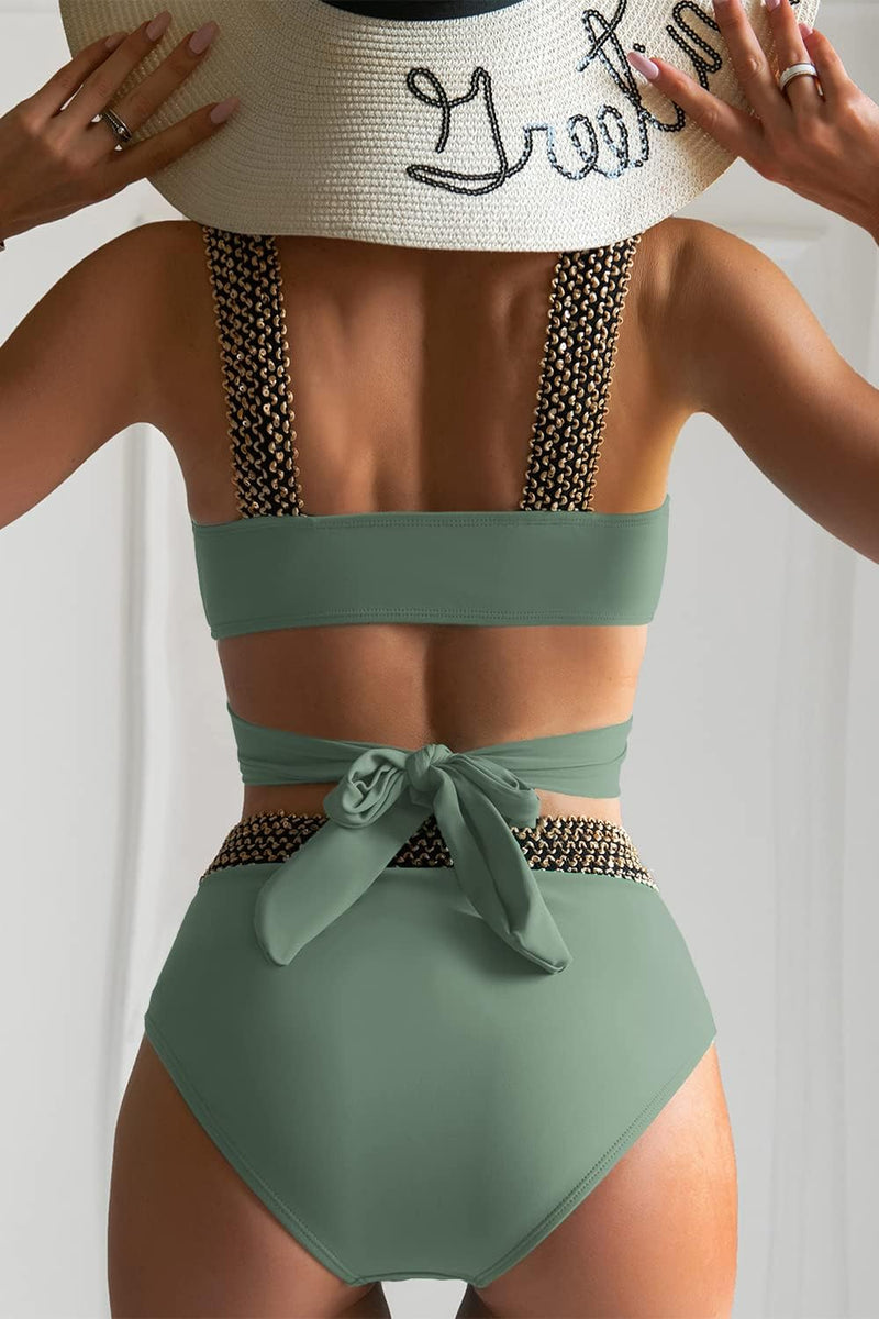 Eomenie Women Two Piece Cross Wrap Bathing Suit Tie Back, Tummy Control Swimsuit 2 Piece High Waist Curvy Bikini Swimwear