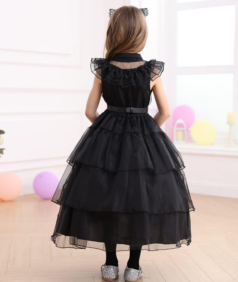 14 Pack Wednesday Black Costume, Wednesday Girls Dress, Kids/Teens Black Family Costumes, Girls Halloween Costumes Perfect for Halloween, Cosplay, and Parties