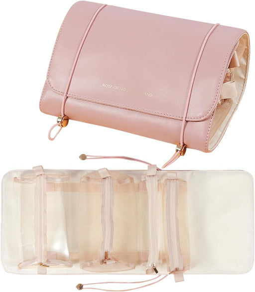 4 in 1 Travel Cosmetic Bag Roll-Up Toiletry Foldable Make Up Storage Bag for Skin Care Products, with 4 Detachable Zipper Pouches