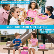 Kids Bento Lunch Box,5-Compartment Leakproof Container with handle Movable Snack Box BPA-Free, Dishwasher & Microwave Safe Utensils Included for Kids/Adults School, Office & Travel Pink