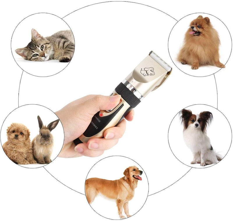 Mumoo Bear Pet Grooming Clipper Kits Low Noise Rechargeable Cordless Quiet Pet Groomer with 4 Comb Attachments and 4 Extra tools for Family Pets