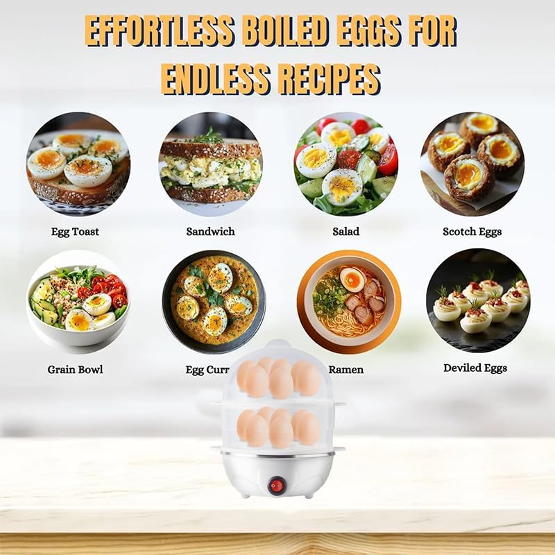 FDTY 1pcs Electric Egg Cooker,Double Layers Egg Cooker,14 Egg Capacity,for Poached,Omelets and Steamed Dumplings,350W,5.7 * 7.3 in,White