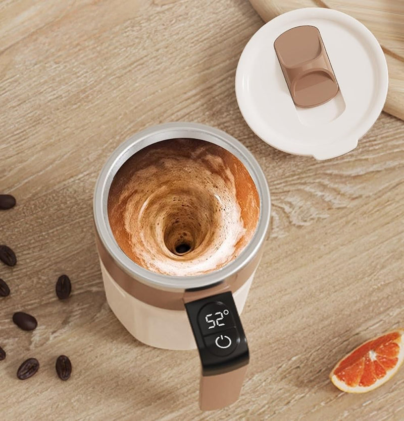 HULPPRE Automatic Self-Stirring Coffee Mug with Smart Temperature Control,400ml 316 Stainless Steel Electric Mixing Cup with Lip,Type-C Rechargeable,One-Touch Stirring for Coffee,Milk,Protein Powder - Beige