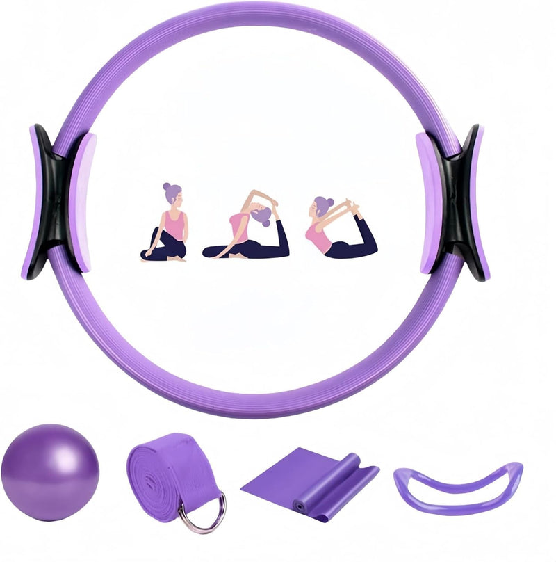 5-Piece Yoga Fitness Set with Resistance Belt, Tension Belt, 25cm Exercise Ball, Yoga Ring, Pilates Equipment for Toning Yoga Gym Fitness, Yoga Fitness Set Pilates Equipment