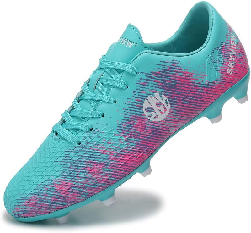 Boys And Girls Soccer Cleats Turf Soccer Shoes For Kids Indoor Outdoor Children Unisex Football Boots AG FG Wide Training Sneaker - Blue Pink