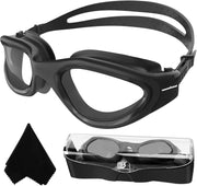Winline Swimming Goggles Polarized Lenses Anti Fog Anti UV Waterproof Clear Vision Easy Adjust Soft Bridge for Men Women Adults Teens - All Black/Non-polarized Clear Lens