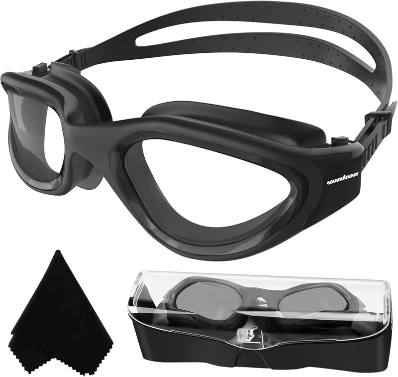 Winline Swimming Goggles Polarized Lenses Anti Fog Anti UV Waterproof Clear Vision Easy Adjust Soft Bridge for Men Women Adults Teens - All Black/Non-polarized Clear Lens
