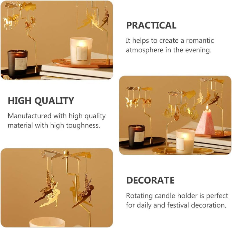 SYOSI Rotary Candle Holder Spinning Candleholder, Fairy Rotating Candle Holder Candle Holder with Tray Table Centerpieces for Wedding Party Diwali Decoration Golden