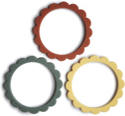 Silicone Baby Flower Teether Bracelets 3-Pack 3+ Months Easy Grip Soft Teething Toy Irritated Gum Relief 100% BPA Free Made in Denmark Blush/Rose/Shifting Sand - Sunshine/Dried Thyme/Clay