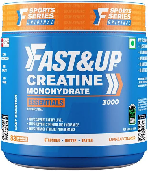 FAST&UP Creatine Monohydrate Powder Pure Micronized Creatine Supplement for Muscle Growth, Strength & Recovery Unflavoured Creatine Powder, (83 Servings) Blue 250 gms