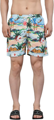 Men Floral Printed Swim Shorts Trunks - BLUE MULTI