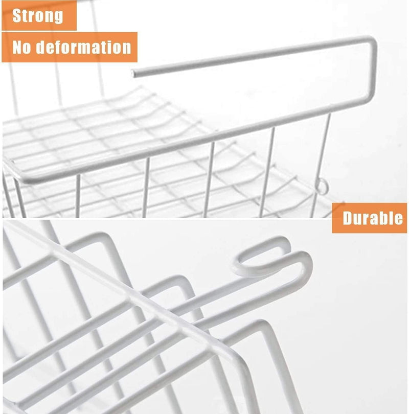 MARKQ Hanging Under Shelf Storage Basket, Large Wire Basket Space Saving Organizer for Kitchen Office Bathroom Cupboard Pantry Cabinet Bookshelf, White - Large White