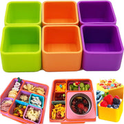 Silicone Bento Lunch Box Dividers Reusable Bento Box Containers Bundle Accessories- Non-Toxic, BPA Free, Dishwasher Safe - Square(Green+Purple+Orange)