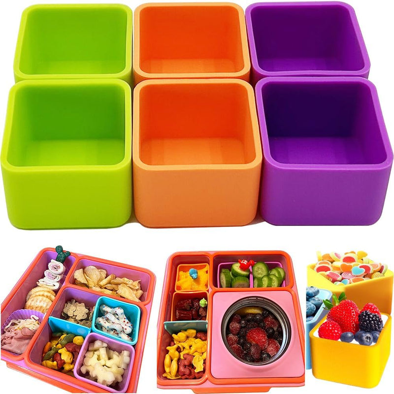 Silicone Bento Lunch Box Dividers Reusable Bento Box Containers Bundle Accessories- Non-Toxic, BPA Free, Dishwasher Safe - Square(Green+Purple+Orange)