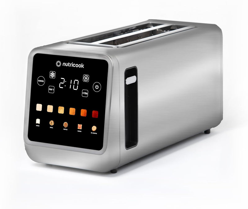 Nutricook 4-Slice Smart Toaster with 6 Browning Levels, Auto Shut-Off, Reheat, Defrost, Bun Warmer & Favorite Button Bagel, Waffle, Pastry, Muffin Modes Stainless Steel,1450W,2-Year Warranty,TS401 - 4 Slice