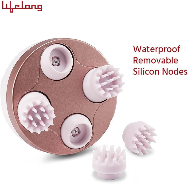 Lifelong LLM225 Rechargeable Head, Scalp Full Body Pain Relief Massager, Electric Head Kneading Massager,4 Speed Modes,Handheld Portable Head Scratcher for Hair Growth,Deep Clean & Relaxation,Brown