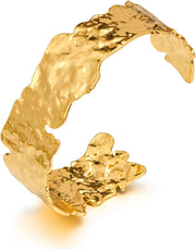 Hammered Chunky Cuff Bracelets for Women Vintage Boho Wide Bangle Bracelets Irregular Statement Bracelet Thick Gold Silver Bracelet - Gold Cuff-Irregular Edge
