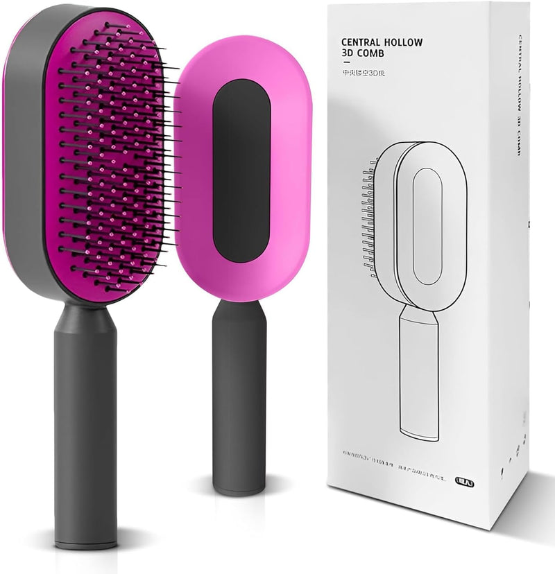 Mariyabâ„¢ Self Cleaning Hair Brush-New 3D Air Cushion Brush for Detangling-Scalp Massager-Hair Brush with Nylon Bristles for All Hair-Easy Clean Hair Brush for Women & Men (White)