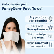FancyDerm Face Towel Disposable | Cotton Pads | Makeup Remover | Dry Wipes | Soft & Thick | Lint Free Biodegradable | 50 Count
