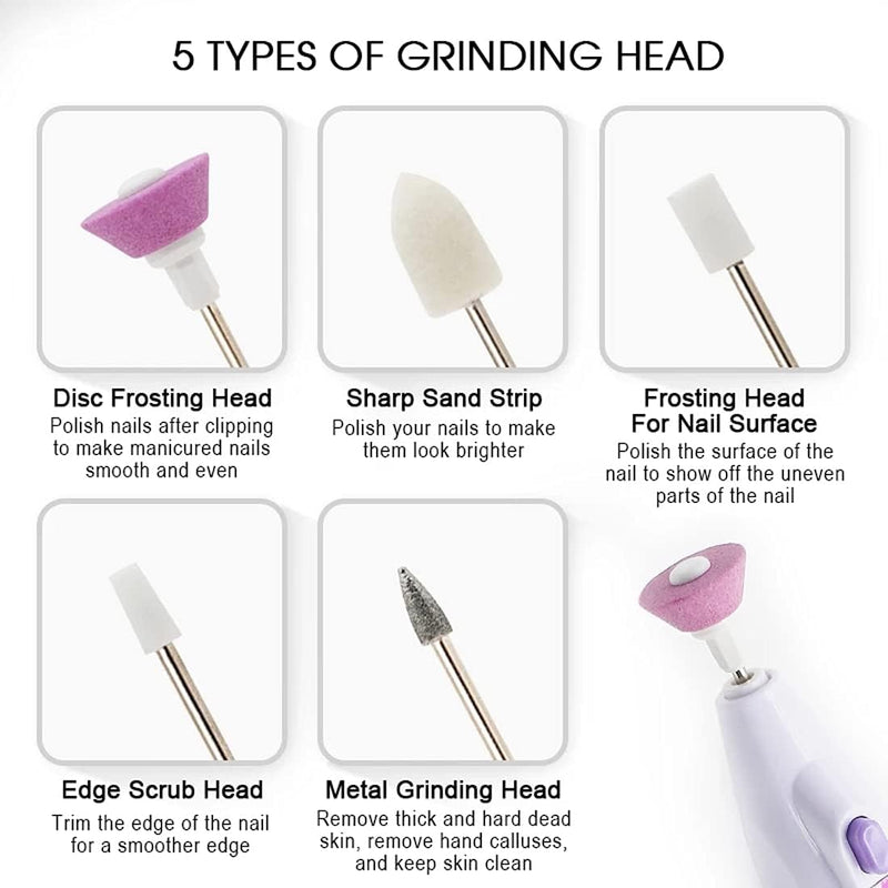 BAQI Electric Nail Drill Set, Portable Manicure Nail Art Grinder, 5-IN-1 Nail Grinder Machine, Beauty Personal Care Manicure and Pedicure Kit for Home and Salon Use