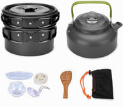 LIMOS 9-Piece Camping Cookware Set - Portable Lightweight Nonstick Aluminum Cooking Kit with Saucepan, Frying Pan, Kettle, Bowls & Utensils - Outdoor Camping Cooking Gear with Carry Bag